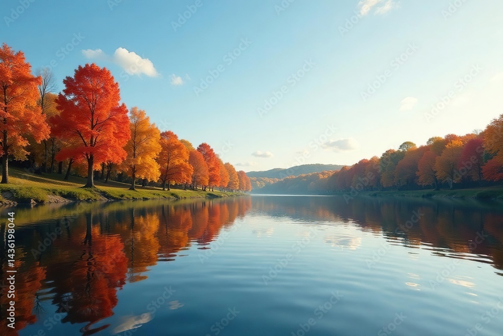 Obraz premium Calm water reflecting trees, ripple patterns on surface, pond, reflection, background
