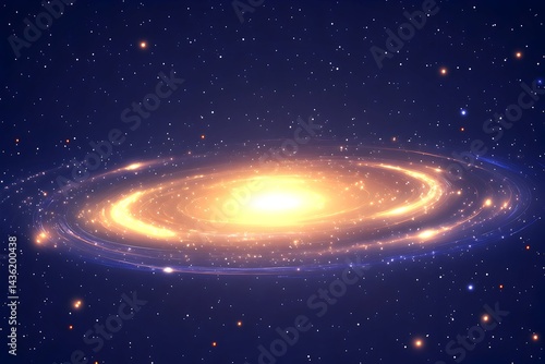 Obraz na płótnie A vibrant spiral galaxy with a bright, golden core, surrounded by swirling arms of light and dust against a dark, starry backdrop w salonie