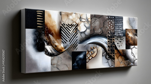 A sleek modern canvas piece with abstract minimalist patterns, utilizing muted tones and geometric forms for a refined look.