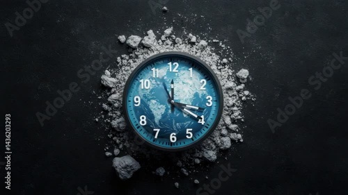 Wallpaper Mural Blue Wall Clock Surrounded by Concrete Debris with Artistic Texture Representing Time and Change Torontodigital.ca