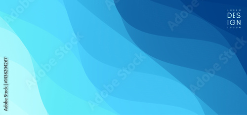 Surface of water. Blue abstract background. Ocean or seascape. Realistic landscape with waves. Cover design template. 3d vector illustration for banner, flyer, poster or brochure.