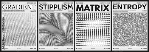 Array with dynamic particles. Background of dots randomly moving on backdrop. Wavy surface with dynamic effect. Black and white cover design template. Vector for brochure, poster, flyer or banner.