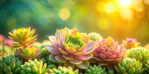 Wallpaper Mural Vibrant succulent plants bathed in warm sunlight, showcasing a diverse array of colors and textures in a captivating close-up view. Torontodigital.ca