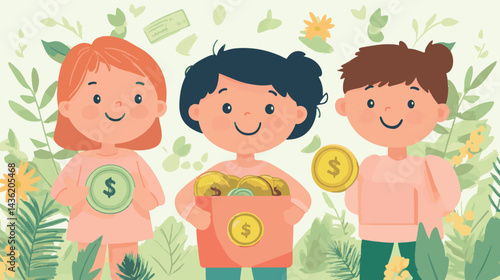 vector cartoon children with money