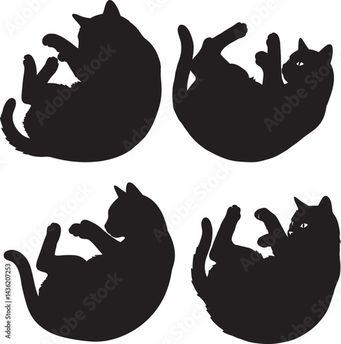 black cat silhouettes curled up on backs in playful poses