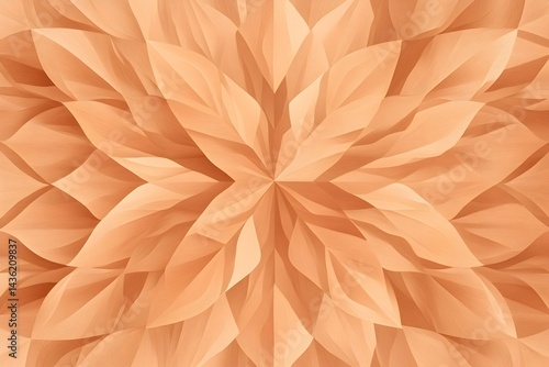 Obraz na płótnie Abstract peach-toned geometric floral pattern with a kaleidoscopic effect, creating a symmetrical design of folded, petal-like shapes w salonie