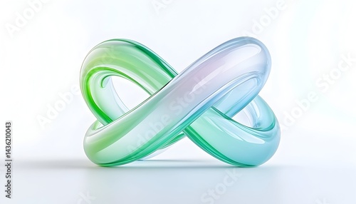 Obraz na płótnie Intertwined translucent loops forming an infinity symbol, pastel green and blue hues, glossy surface, clean background w salonie
