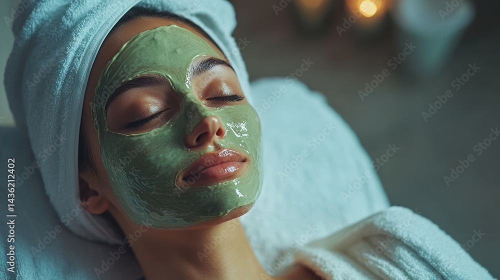 A client resting with a rejuvenating green tea face mask. A client resting with a rejuvenating green tea face mask.