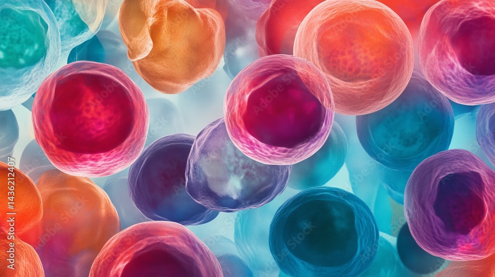 Colorful Abstract of T-lymphocytes Highlighting Dynamic Cellular Interactions