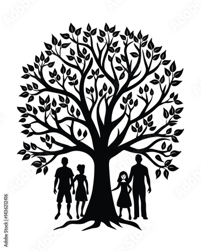 vector silhouette of a family on tree