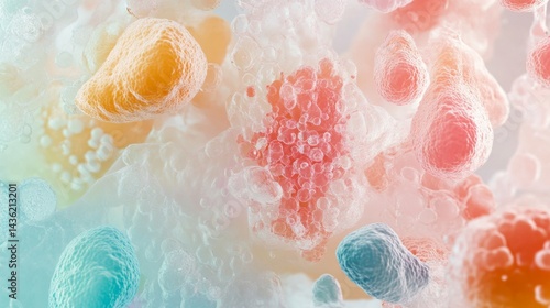 Obraz na płótnie Swirling Hues of Red, Orange, and Turquoise Depict an Intricate World of Gut Bacteria Colonies w salonie