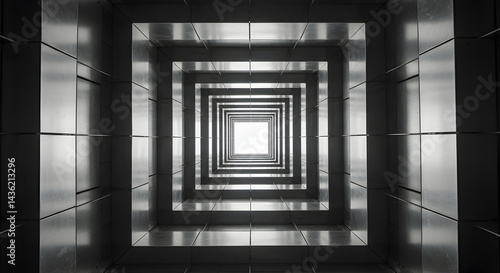 Infinite Squares: A Geometric Tunnel with Metal and Light Perspective