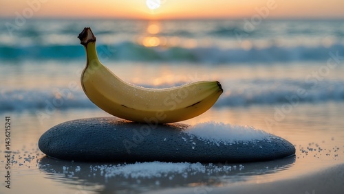 Banana on Rock with Salt at Sunset Beach