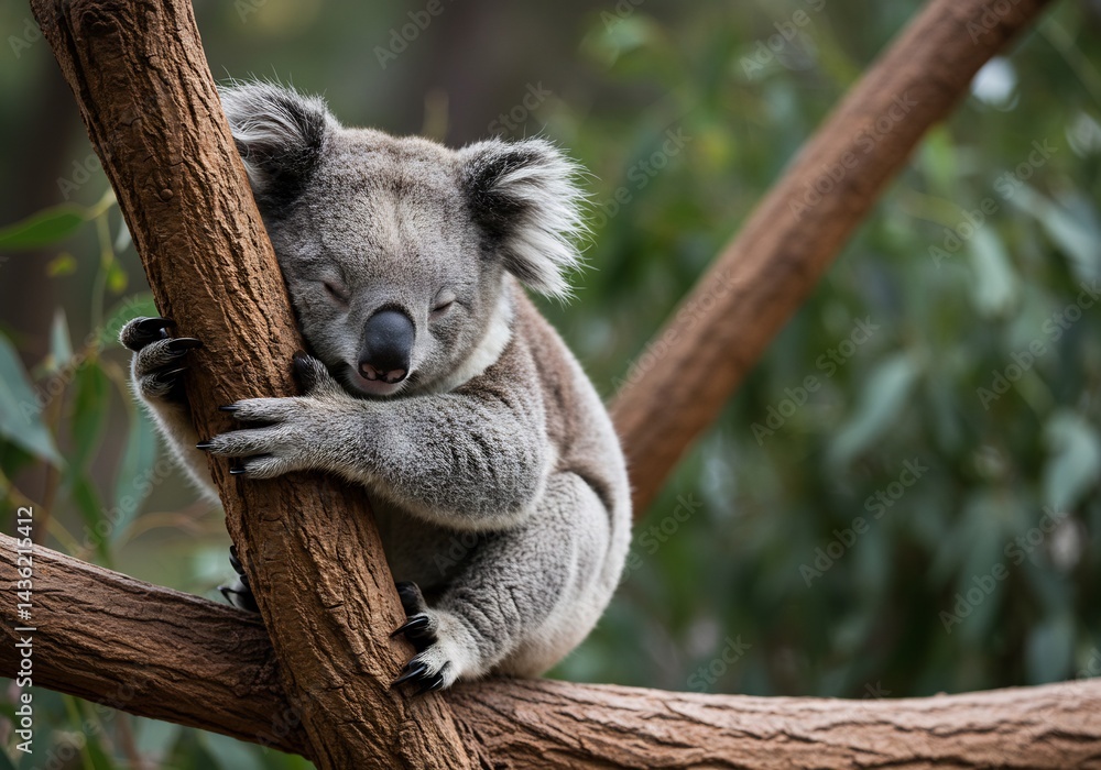 Obraz premium 木の上で穏やかに眠るコアラ 優しい光に包まれて