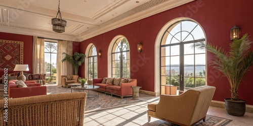 Sunlit Red Room Interior De...
