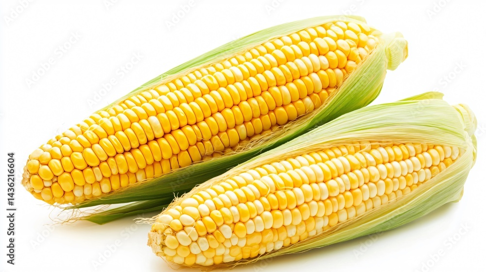 Fresh Ear of Corn Isolated on White Background for Cooking Blogs and Recipe Websites Fresh Ear of Corn Isolated on White Background for Cooking Blogs and Recipe Websites