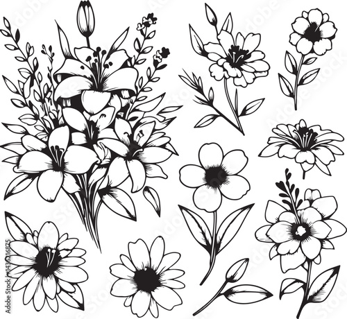 Line art flower vector