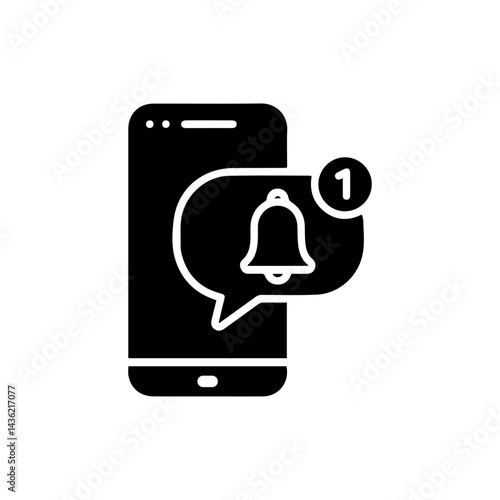Black Icon of Messaging App with Bell
