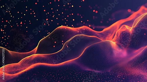 red and blue background, Glowing Particle Waves for Abstract Background, Futuristic Black Technology Design

