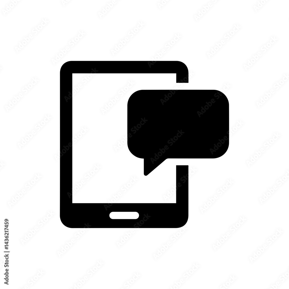 Black Icon of a Tablet with a Voice Chat Bubble Black Icon of a Tablet with a Voice Chat Bubble