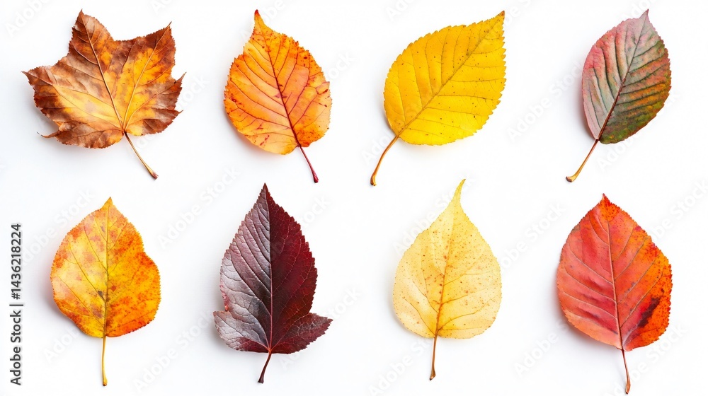 Obraz premium Vibrant Fall Leaves Isolated on White Background � Nature Collection