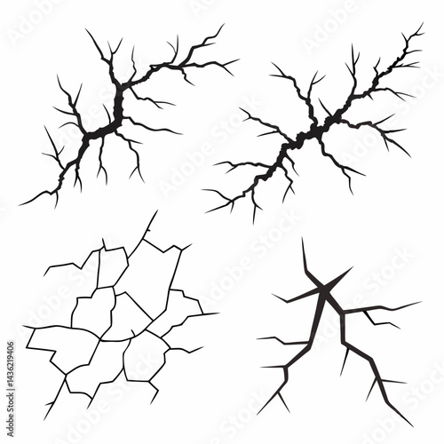 Professional Crack Textures: 4 High-Res Vector Designs for Game & Graphic Artists.