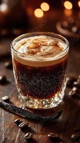 Layered Cold Brew Coffee with Whipped Cream and Cocoa