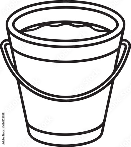 bucket filled with water line art, black outline, vector and illustration, coloring book page line art drawing