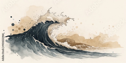 Watercolor Ocean Wave Abstr...