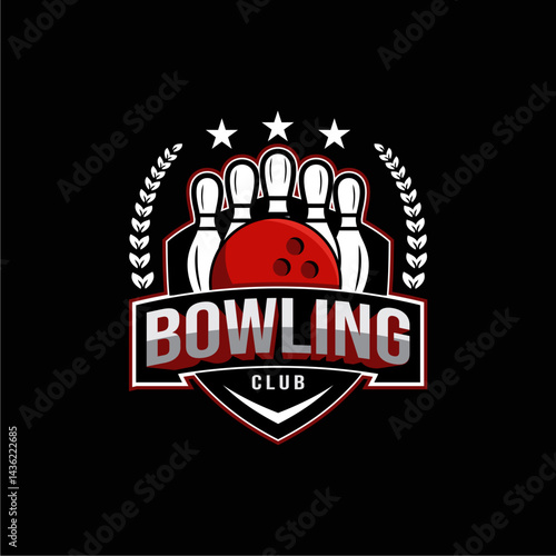 Bowling sports logo design template, bowling emblem vector, bowling club logo badge design vector illustration with dark background