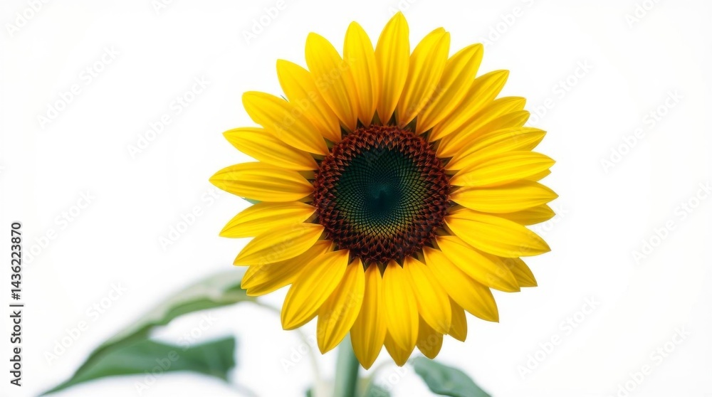 Bright yellow sunflower with a dark center on a white background Bright yellow sunflower with a dark center on a white background