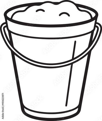 bucket filled with water line art, black outline, vector and illustration, coloring book page line art drawing