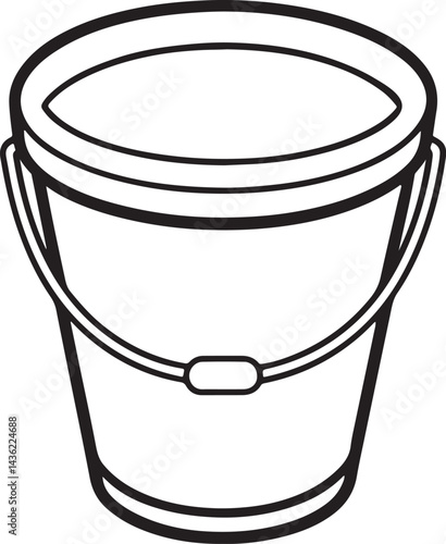 bucket filled with water line art, black outline, vector and illustration, coloring book page line art drawing