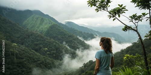 Wallpaper Mural Woman Contemplating Misty Mountain Landscape Single Figure, Lush Green Valley, Foggy Composition, Nature Photography Nature Photography, Landscape Photography Torontodigital.ca