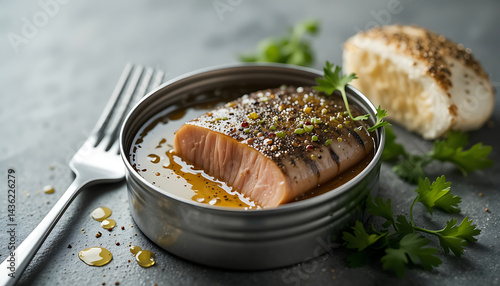 Preparing Fish Dish with Herbs in Metal Bowl