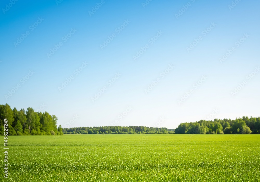 Obraz premium 緑鮮やか広がる麦畑 爽やか青空の下