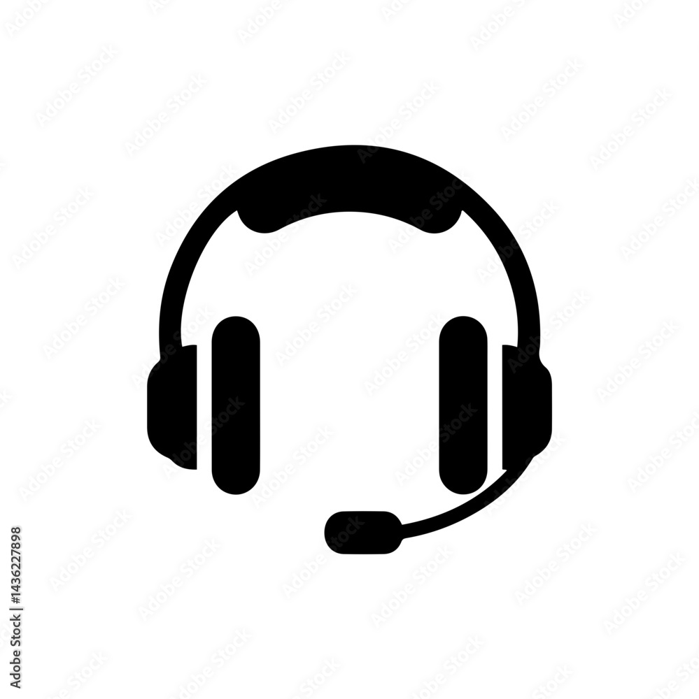 Minimalist Black Icon of a Gaming Headset with a Microphone Minimalist Black Icon of a Gaming Headset with a Microphone