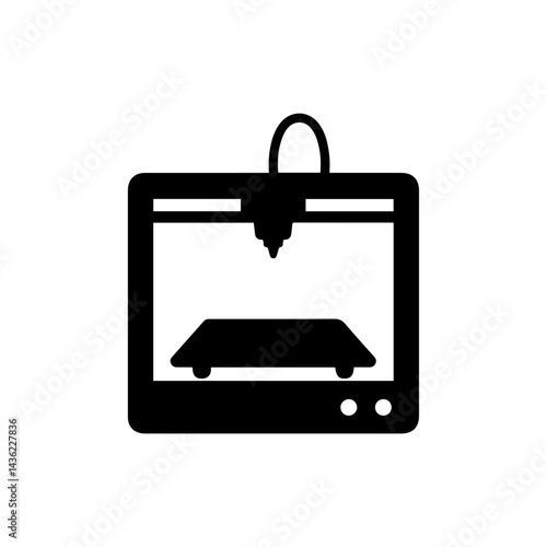 Minimalist Black Icon of a 3D Printer with Print Bed Visible