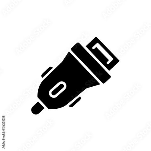 Simple Black Icon of a Car Charger with USB Port