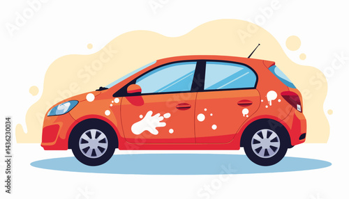 Vibrant orange car with abstract paint details, automotive care concept
