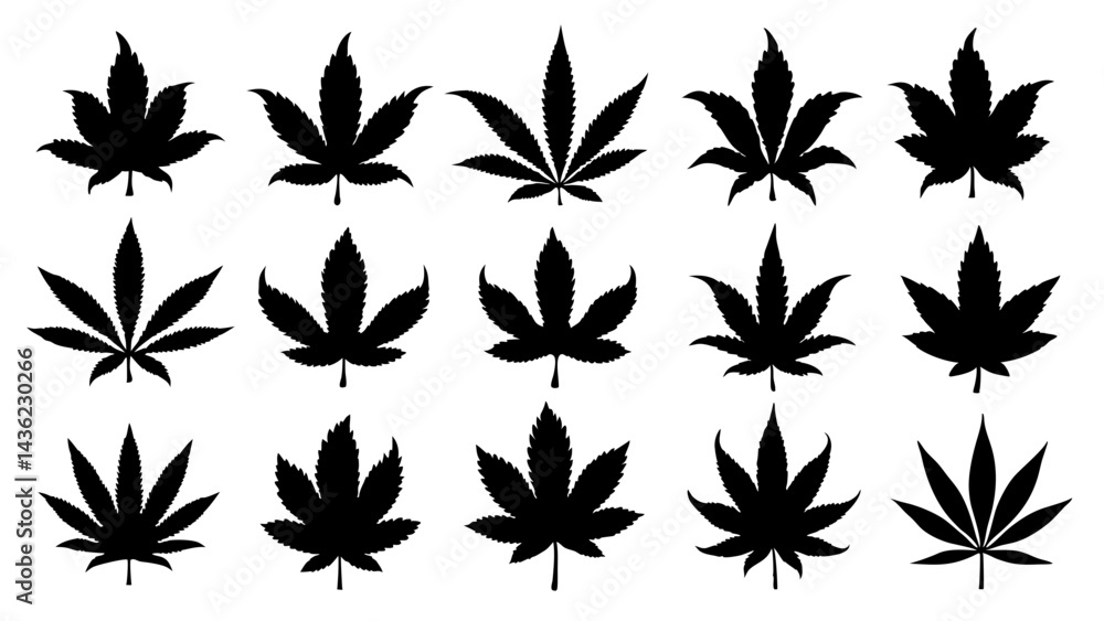 set of cannabis silhouette vector