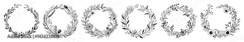 PNG Elegant botanical wreath designs, element set on transparent background