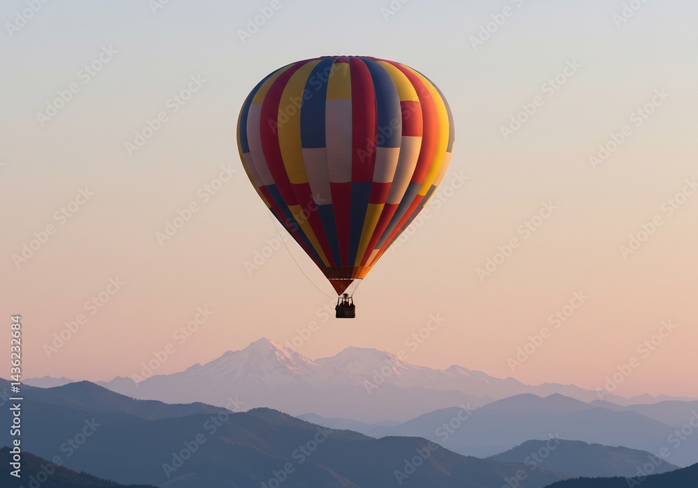 Fototapeta premium 穏やか朝焼け 熱気球 山並み 上昇