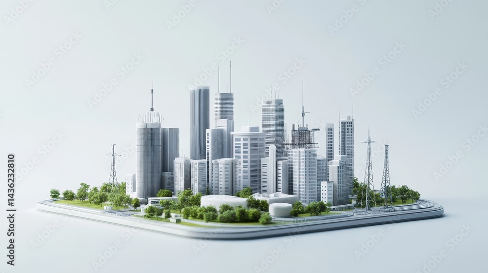 Fototapeta premium Detailed Miniature Cityscape Model - Architectural Scale Replica of Urban Development and Modern City Planning.