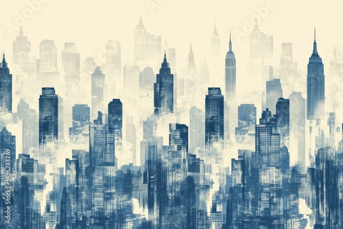 Abstract modern city skyline seamless vector pattern