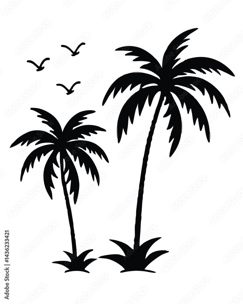Obraz premium vector palm trees silhouettes on birds