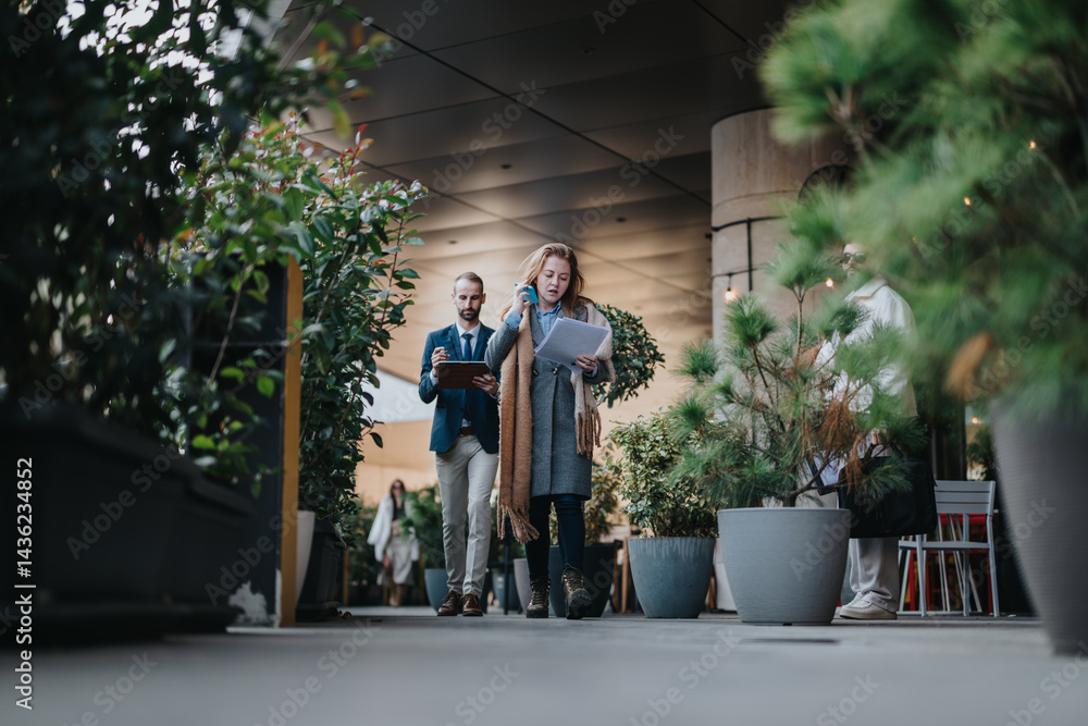 © qunica.com - People navigating an urban setting filled with lush plants, discussing work and exchanging ideas. Captures a modern workspace concept merging nature with professional environments. © qunica.com - People navigating an urban setting filled with lush plants, discussing work and exchanging ideas. Captures a modern workspace concept merging nature with professional environments.