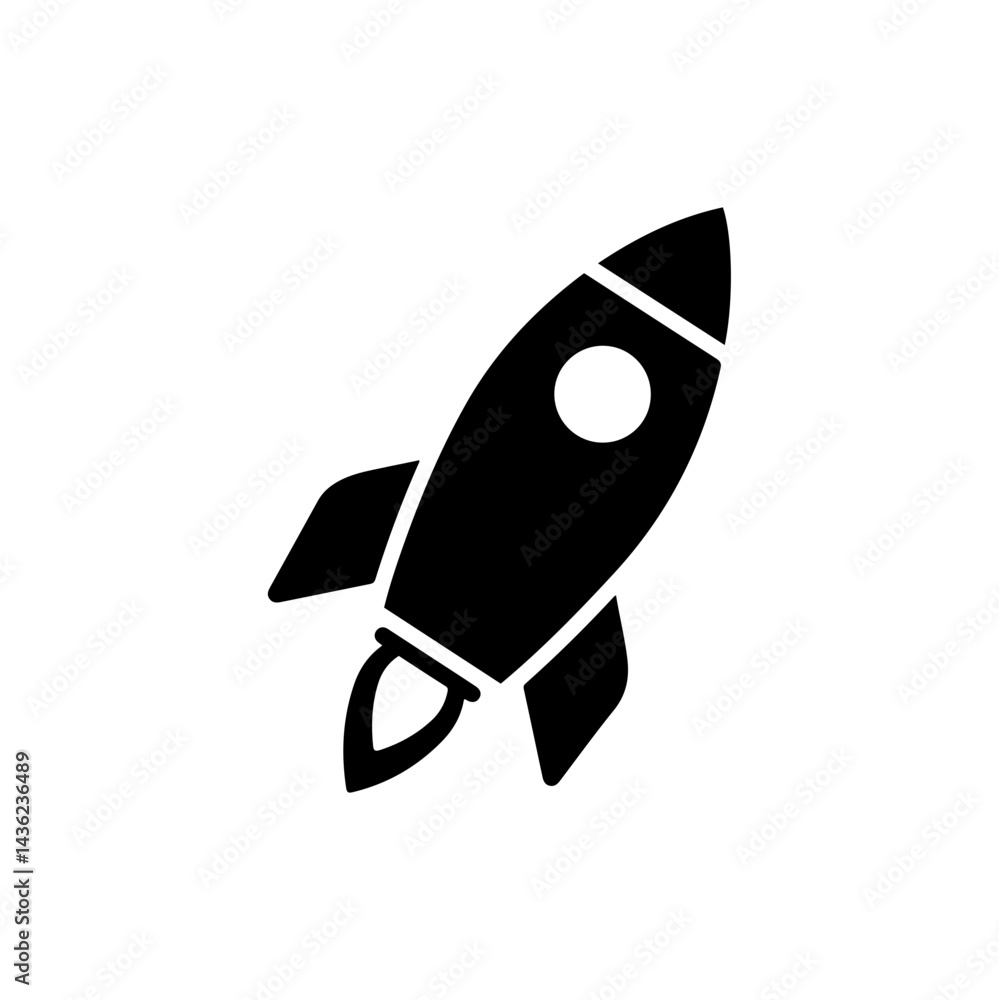 Rocket Icon with Flame Trail and Simple Tail Fins Rocket Icon with Flame Trail and Simple Tail Fins