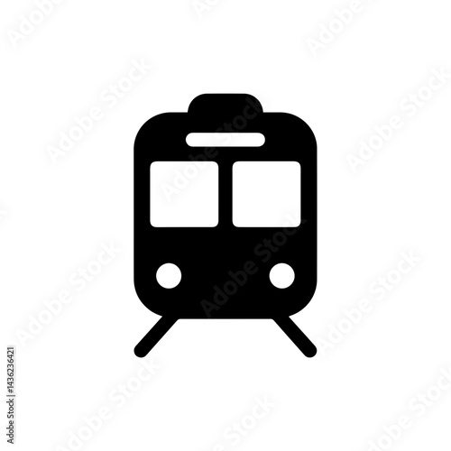 Black Icon of a Train with a Front View Featuring Windows and a Bold Outline