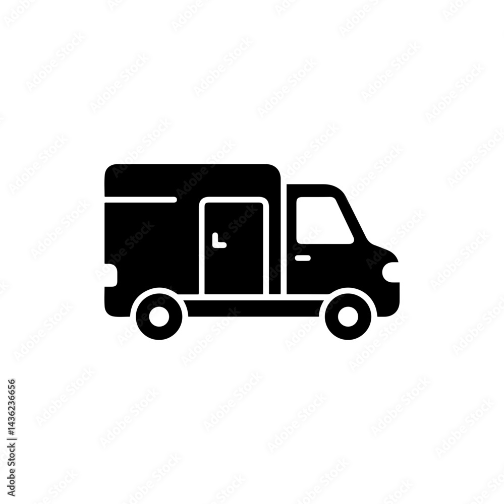 Solid Black Representation of a Compact Delivery Van with High Roof Solid Black Representation of a Compact Delivery Van with High Roof
